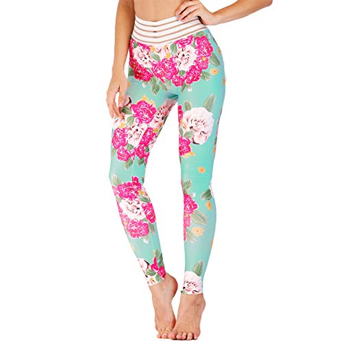 Michelle&A Women's Ruched Booty Leggings with Pockets Floral Yoga Pants Lesbian High Waist Workout Tights, green2