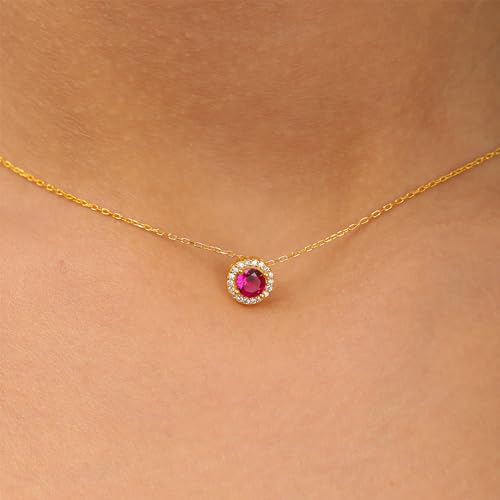 MONOOC Layered Birthstone Necklace for Women, 14K Solid Gold Over Paperclip Chain Necklace Classic Round Pendant Birthstone Necklace Birthstone Jewelry for Women Gifts Birthday Gifts2