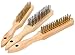 COM-FOUR® Reczna szczotka druciana 3x - szczotka stalowa z drewniana raczka - szczotka druciana do obróbki metalu, drewna i stali (3-czesciowy - drewniany uchwyt)