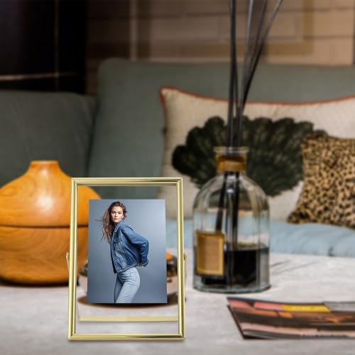 Gold Floating Picture Frame, 4x6 Inches, For Photo 4x6, 3x5, 2x3, Mini Frame, Classy For Wedding, Anniversary, Birthday, Home or Office Decoration