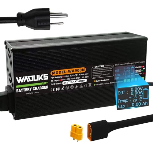 WAOUKS 84V 10A Li-ion Battery Charger Aluminum Case Used for 20S 72V Lithium Battery Fast Charger with DC Output XT60 Male Connector