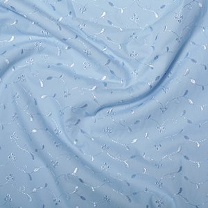 Aya Fashion Blue Broderie Anglaise 3 Hole Polycotton Embroidered Dress Fabric 45" - 112 cm Wide | Sold by Half Metre