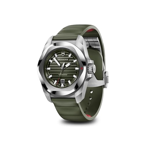 Image of Victorinox I.N.O.X. Automatic, Swiss Made Analog Men's Watch | Green Dial, 41 Mm, 200M Water Resistant, Stainless Steel Case, Green Rubber Strap, Sellita SW 200-1 Movement | 242017.1