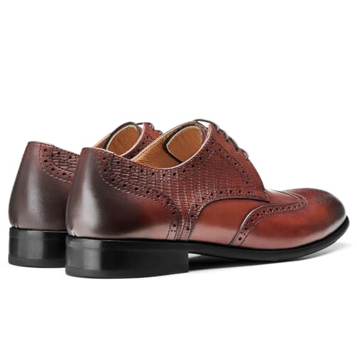 Image of Men's Dress Shoes, Genuine Leather Oxford Shoes for Men, Wingtip Brogue and Plain Toe Lace Up Formal Business Wedding Derby Shoes