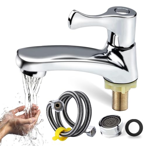 Plstod Einzelne Kaltwasserhahn Klein Wasserhahn Kaltwasser Kaltwasserhahn Gäste Wc Einhebel Wasserhahn Bad mit 60cm Anschlussschlauch kaltwasser armaturen für Kuche Bar Bad Gäste WC