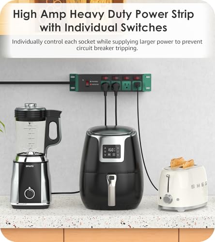 Image of CCCEI 2PCS Heavy Duty Power Strip Surge Protector 20 AMP Individual Switches. 12 Gauge Extension Cord with Multiple Outlets. Garage, Shop, Industrial Wall Mount Electric Extender. 4FT, Green.
