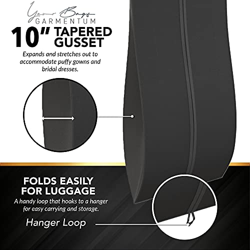 YOUR BAGS GARMENTUM Dress Bag for Gowns & Formal Dresses - 72\" Extra Long Garment Bag for Hanging Clothes & Travel Women - Large Wedding Dress Garment Bags - 10\" Gusset (Black)