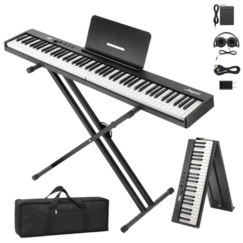 Image of Folding Piano,88 Key Semi Weighted Keyboards Electric Piano,Portable Piano Keyboard, Full Size Keyboard Digital Piano with BT Wireless, USB MIDI, Bag for Beginners Adults(With Stand)