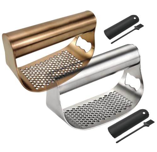 Prensa de ajos de acero inoxidable, picadora y picadora duradera con pelador y cepillo de limpieza para una preparación eficiente del ajo en la cocina