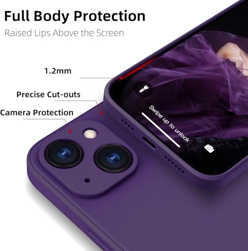 Image of Elzzi Microfiber Square Candy Case Compatible for iPhone 14, Shockproof Slim Back Cover Liquid Silicone Case (Deep Purple)