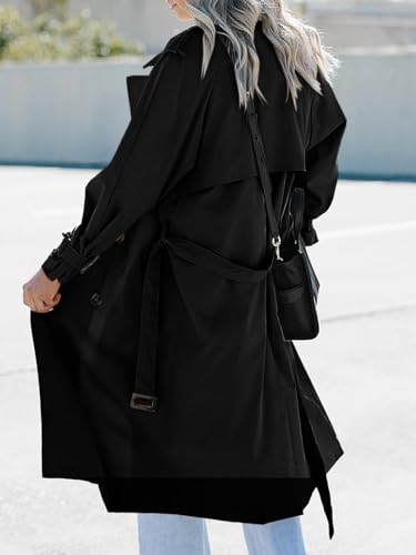 Tankaneo Womens Long Trench Coat Double Breasted Notch Lapel Lightweight Oversized Windproof Fall Overcoat with Belt4
