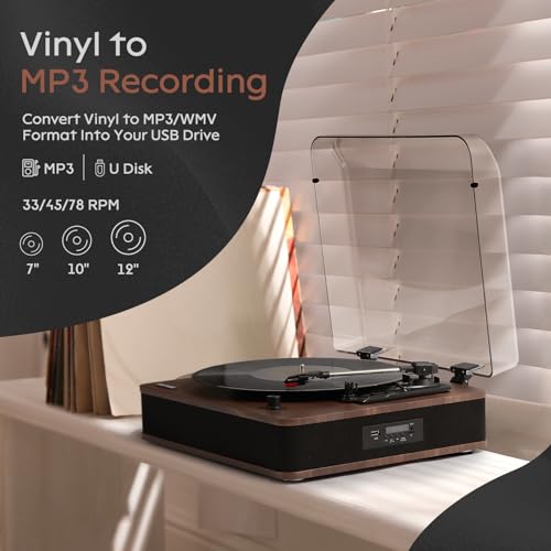 Retrospiler Tourne Disque, Platine Vinyle entrée et Sortie Bluetooth avec Haut-parleurs intégrés, Radio FM, Enregistrement Vinyle-MP3, Lecture USB et SD, écran LED, Noyer - Les Beatles, Paul McCartney, John Lennon, RIngo Starr, George Harrison Retrospiler Tourne Disque, Platine Vinyle entrée et Sortie Bluetooth avec Haut-parleurs intégrés, Radio FM, Enregistrement Vinyle-MP3, Lecture USB et SD, écran LED, Noyer – Image 4