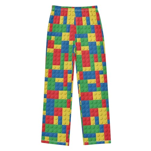 FLildon Boy's Pajama Pants 6-14 Years Elastic Waist Lounge Pajama Pants, Building Blocks