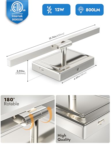 Image of NIORSUN 15.7 Inch Modern Bathroom Light Fixture, 12W 5CCT Dimmable LED Chrome Bathroom Vanity Lights Over Mirror, Vanity Lights for Bathrooms Restroom Mirror- ETL Certified