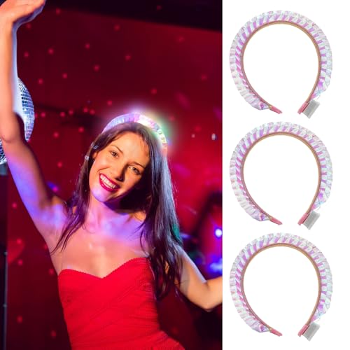 HENGBIRD 3 Stück Haarschmuck Festival Led Haarschmucks Kopfschmuck Festival Led Haarreif Leds Blumenkranz Haare für Frauen und MäDchen Weihnachten Party Halloween Foto-Requisiten