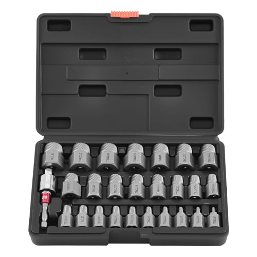 VEVOR Kit Extracteur de Vis Cassée 27PCs, Outils d'Extraction de Boulons Endommagés, pour Réparation Domicile Atelier, à Tête Hexagonale et Cannelures...