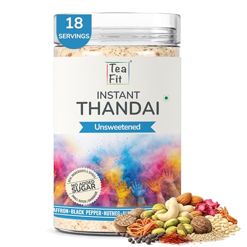 Image of TeaFit Zero Sugar High Protein Thandai Powder 200g - 18 Servings | Traditional 16 Ingredient Nuts, Seeds & Spice Blend | Ingredient Dense Summer Cooler | Add to Milk | No Artificial Flavors & Chemicals