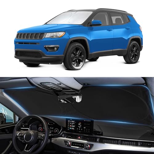 Image of Windshield Sun Shade for Jeep Compass 2007-2017 Sunshade | Window Shield Custom Fit Compass Accessories Shade Sun Visor Foldable Block UV Rays
