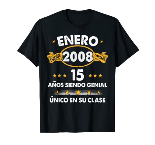 15 Años Cumpleaños Regalo Niño Enero 2008 Enero 15 Años Camiseta