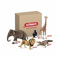 Schleich Wild Life - 5PC African Animal Toy Playset with Lion, Elephant, Monkey, Alligator and Giraffe Figurines - Safari Animal Toys for Boys and Girls - Figures for Toddlers and Kids Ages 3+ | 72286