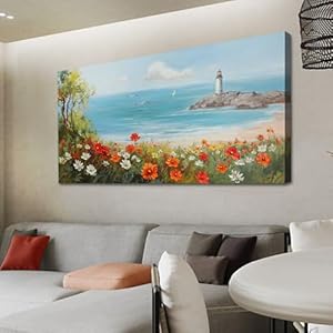 Ardemy Lake Canvas Wall Art Blue Grey Landscape Painting Boat Picture Modern Scenic Artwork Wall Decor Living Room Bedroom kitchen Dining Home Office 40"x20" 40"L x 20"W Blue lake wall art