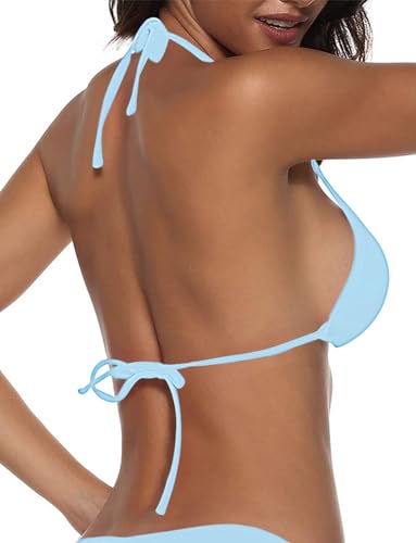 Image of Suvimuga Women's Triangle Bikini Top Push up Padded Halter String Bathing Suits Top