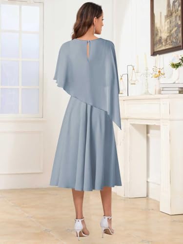 BOLENSYE Mother of The Bride Dresses for Women with Sleeves A Line Chiffon Tea Length Petite Formal Evening Gown2