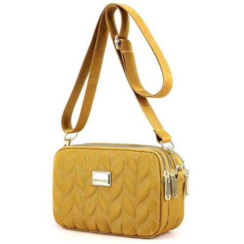 LassZone Sac à bandoulière multi-poches en nylon imperméable pour femme et fille, jaune, 7.9 x 3.9 x 5.1 Inches