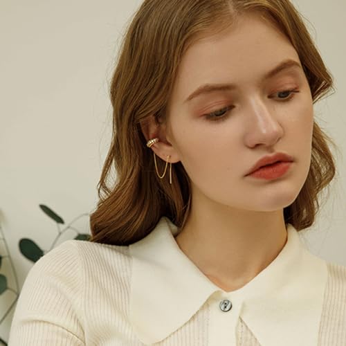 Huggie earrings for women 14k Dainty Gold Earrings Tassel Chain Drop Dangle Small Hoop Earrings Stud earrings for Women Teen Cubic Zirconia Sparkling Earrings Clip Womens earrings3