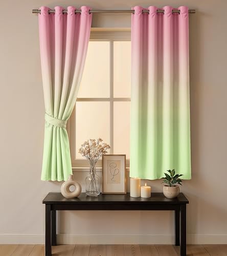 Image of Ultimate Trends Room Darkening Ombre Curtain | Polyester Gradient | Room Doors and Window| 5 FEET Pack of 2, Rose Spring