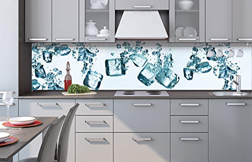 DIMEX Panel posterior de cocina compuesto de cubitos de hielo 240 x 60 cm | protección contra salpicaduras de cocina para cocina fregadero | calidad premium, cristal acrílico – plexiglás, grosor 5 mm