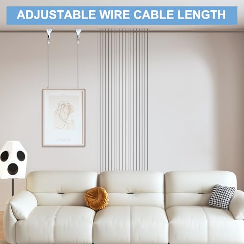 Image of 15 Pcs Picture Rail Hooks Molding Hooks Picture Rail Hangers,Adjustable Picture Wire Hooks Kit with 3ft (1 m) Length Cable with Loop,Picture Hanging Kit for Frames,Light Lamp,Billboards,Basket