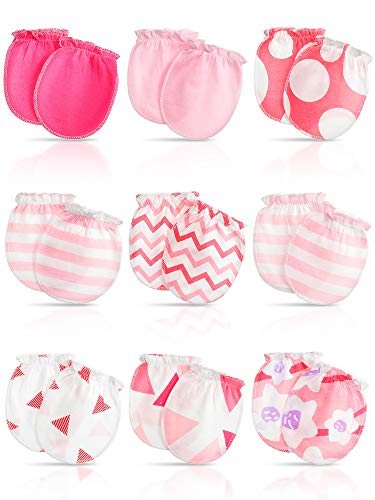 9 Pairs Baby Mittens 0-6 Months Newborn Baby Cotton Mittens Gloves Non Scratch Toddler Mittens Elastic Wrist Infant Soft Gloves for 0-6 months Baby