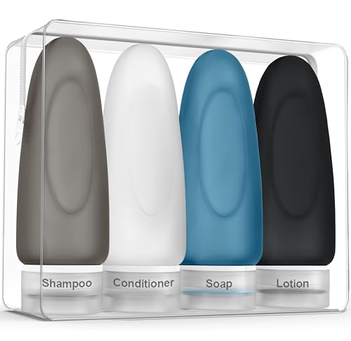 Image of Dot&Dot Leak Proof Travel Bottles - Tubes for Liquid TSA Approved 3oz Silicone Toiletries Travel Shampoo & Conditioner Containers with Labels