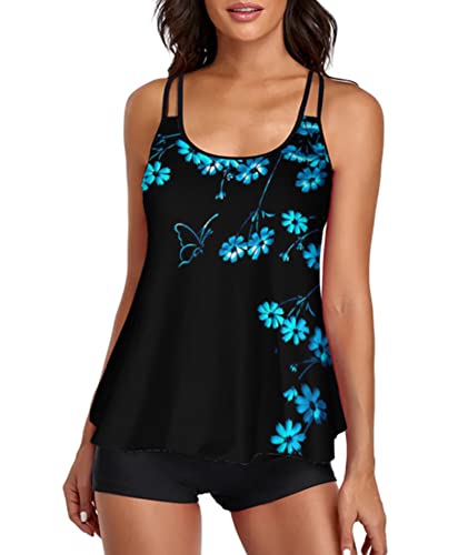 Urchics UR-QZ6072-FLOWER BUTTERFLY--M Women Tankini Swimsuit Flowy Swimdress Swimwear Two Piece Bathing Suits Flower Butterfly M cover