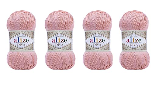 Hand Knitting Yarn 100% Microfiber Acrylic Yarn Alize Diva Silk Effect Thread Crochet Art Lace Craft Lot of 4 skeins 400gr 1532yds (363)