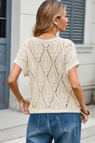 Image of Cakulo Womens Crochet Crop Tops 2026 Summer Short Sleeve Hollow Out Boho Sweater Beach Vacation Cruise Resort Wear