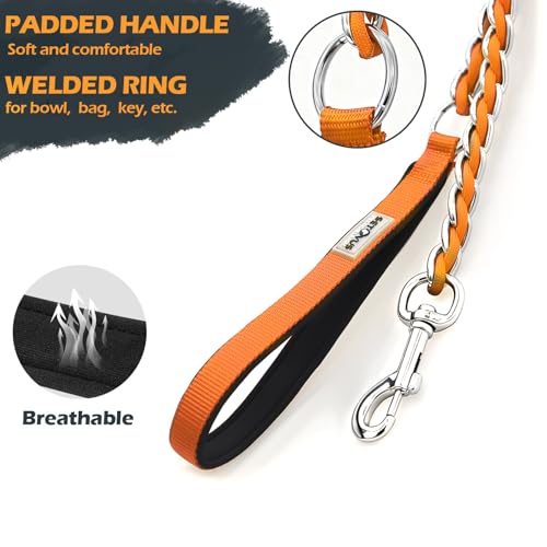 Image of Chain Dog Leash, Bite-Proof Metal Leash, with Padded Handle Orange