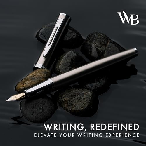 Image of Wordsworth & Black Luxury Fountain Pen Set for Writing, Medium Nib, Silver | Gift for Men & Women, Brass Body, German Iridium, Calligraphy, Converter + 24 Ink Cartridges, Refillable, Leak-Free