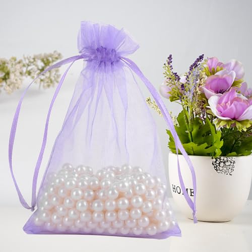 Image of Dealglad 50pcs Drawstring Organza Jewelry Candy Pouch Christmas Wedding Party Favor Gift Bags (7x9 inch, Light Purple)