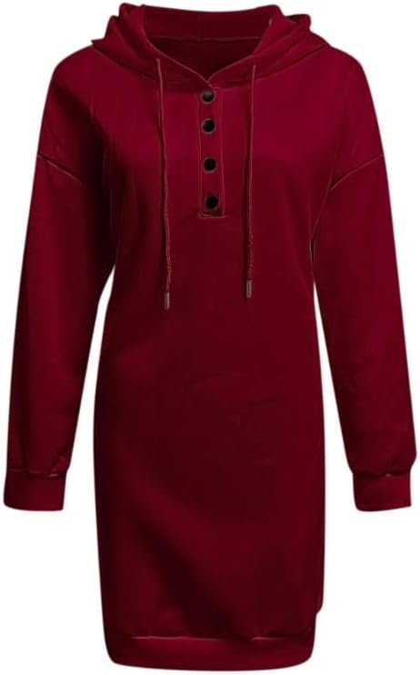 Long Sleeve Hoodies Dress for Women Button Oversized Sweatshirts Fall Winter Trendy Casual Long Sweater Dresses - Image 2