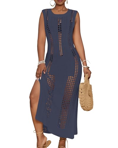 Image of Bsubseach Womens Crochet Beach Cover Ups Sleeveless Swimsuit Dress