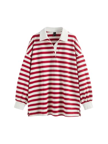 CIDER Women's Striped Polo Sweatshirt Long Sleeve Y2k Rugby Shirts Casual Oversized Pullover Vintage Fall Streetwear
