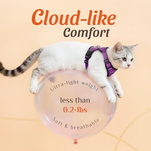 Image of Dooradar Cat Harness and Leash Set, Escape Proof Safe Adjustable Kitten Vest Harnesses for Walking, Easy Control Soft Breathable Mesh Jacket with Reflective Strips for Cats, Purple, XS