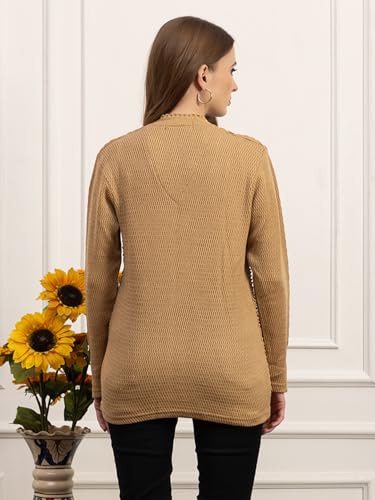 Image of Women's Winter Woolen Cardigan | Full Sleeve Textured Buttoned Sweater for Women | Soft Wool V-Neck Warm Knitted Outerwear for Office & Casual Wear