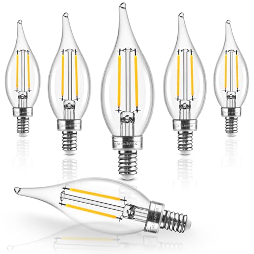 Hizashi E12 Candelabra Bulbs 40 watt Equivalent, 90+ CRI Dimmable E12 LED Bulb Flame Tip Chandelier Light Bulbs, 4W 450LM 3000K Soft White, CA10, UL Listed, 6 Pack 40w 3000k 6 Count (Pack of