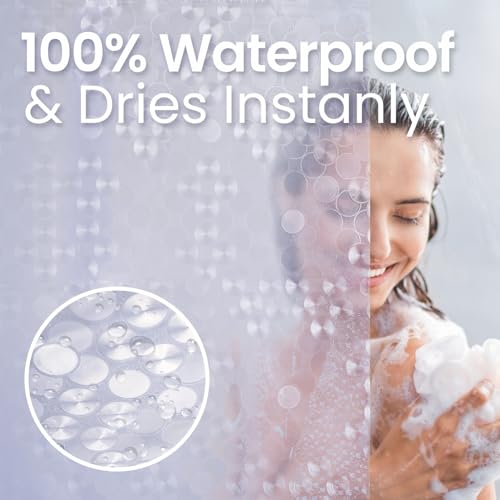 Image of LiBa Shower Curtain Liner PEVA Waterproof, 72x72 Clear Bubbles 12 Rings | PEVA shower liner, 3 weighted magnets, rust-proof grommets, 12plastic rings, shower curtain set