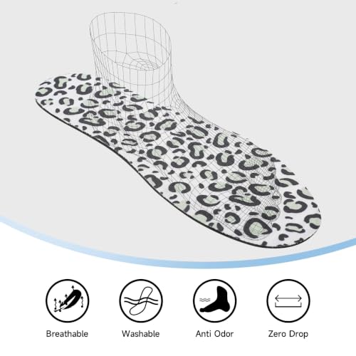 Image of 6 Pair Womens Shoe Insoles Anti Odor Thin Barefoot Insert Size 9-13 | Breathable,Comfort Sockless Shoe Liner,No Show Socks,Machine Washable,Moisture Control,Cute,Everyday Insoles,Leopard Print