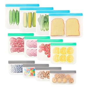 12 Pack Reusable Food Storage Bags – BPA-Free, Leakproof Food Bags – Includes 4 Gallon, 4 Sandwich, and 4 Snack Bags – Ideal Solution for Safe and Convenient Freezer Storage.