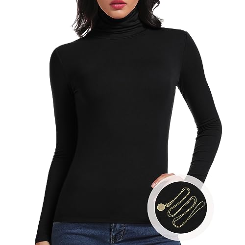 ANYFITTING Dames Coltrui Tee Dames Top met Hoge Kraag Pullover Lange Mouw Gebreide Trui Elastisch Effen Tshirt Zachte Nauwsluitende Top Slim Fit Basistop Warm Winter S-2XL